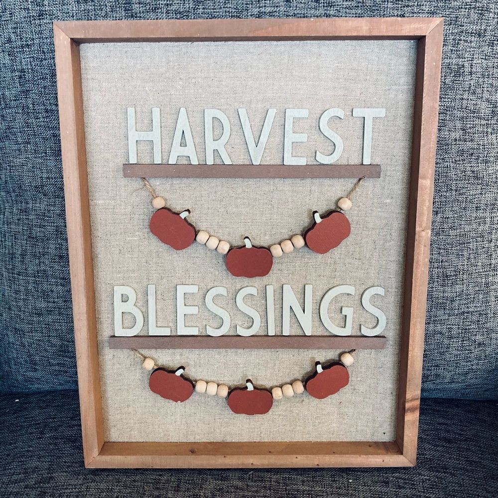 Farmhouse “Harvest Blessings” Wood Bead Garland Decor Sign